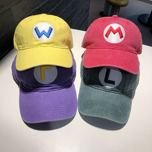 鸭舌帽女春夏季 ins百搭大字母W水洗做旧棒球帽学生情侣街头遮阳帽