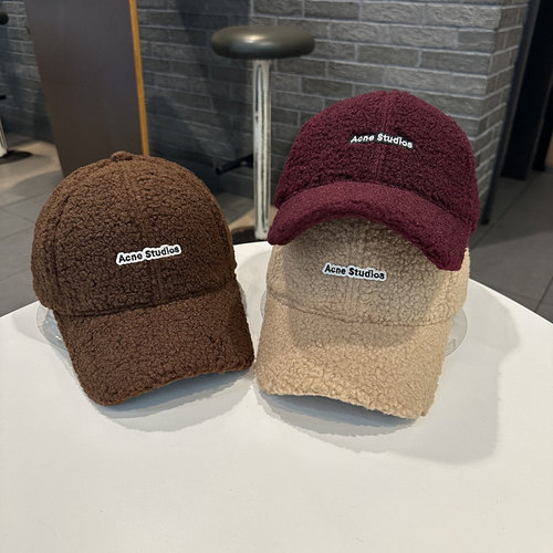 字母贴标青年羊羔绒棒球帽秋冬