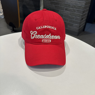 红色棒球帽字母潮搭韩版 遮阳弯檐鸭舌帽 青年街头刺绣棒球帽春夏季