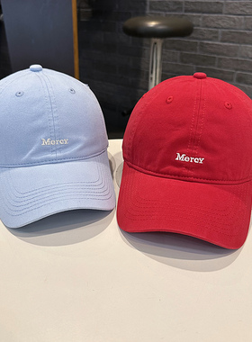 Mercy字母简约韩版纯棉水洗棒球帽软顶街头青年情侣百搭弯檐帽