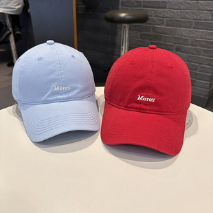 Mercy字母简约韩版纯棉水洗棒球帽软顶街头青年情侣百搭弯檐帽