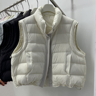 韩国东大门冬新款立领羽绒服女短款马甲90白鸭绒外搭保暖排骨背心