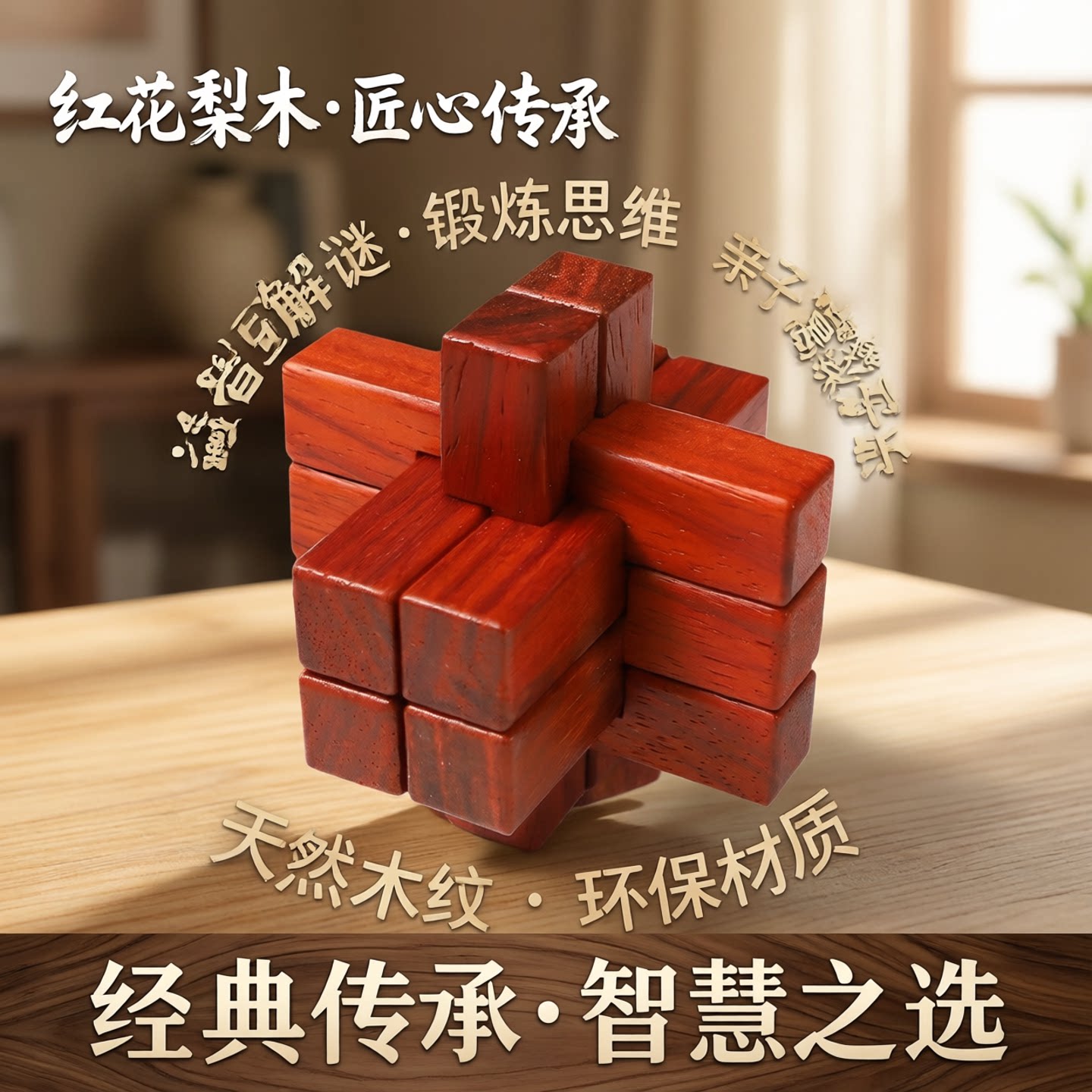 智力玩具红木大号孔明锁鲁班锁