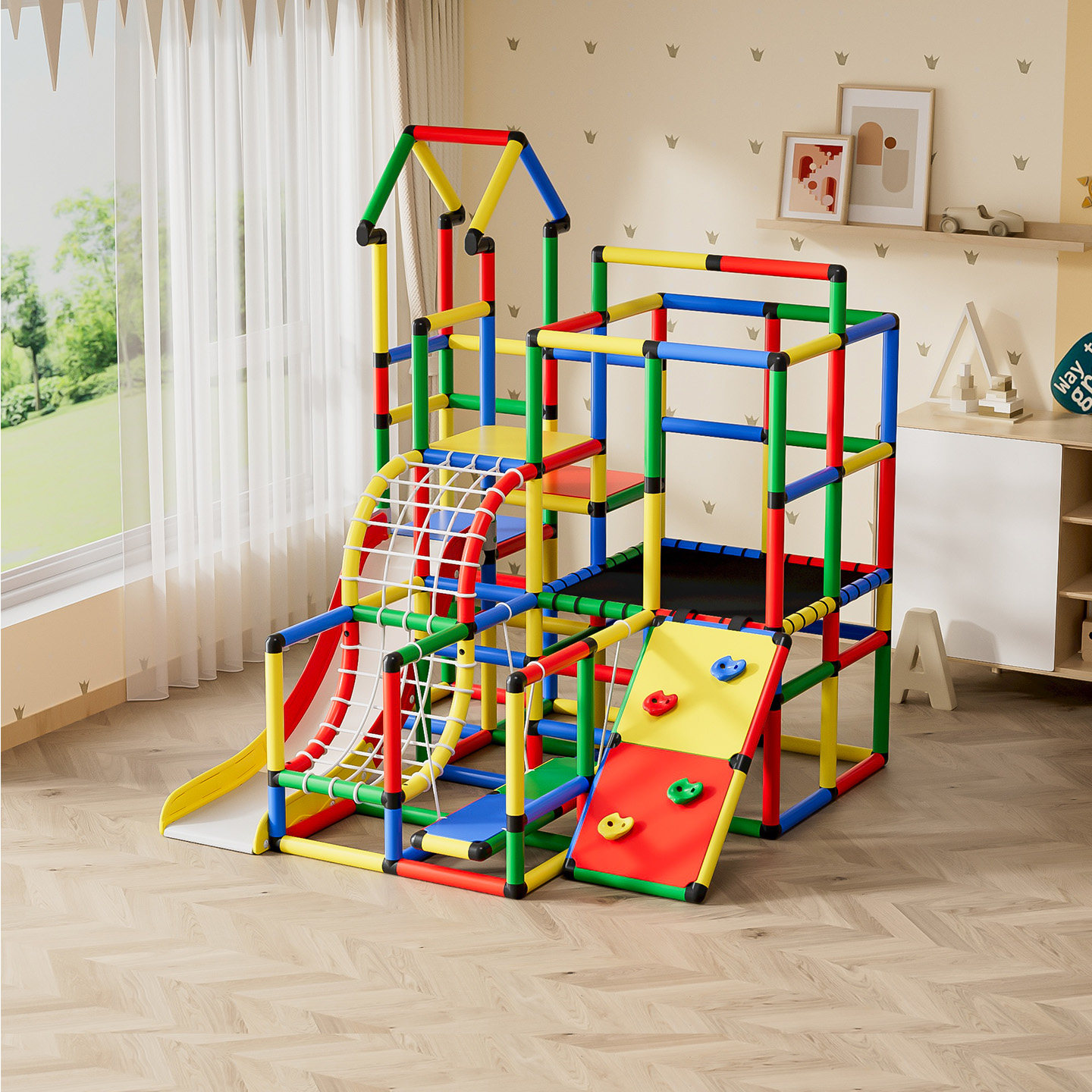 艾亚儿童百变攀爬架家用室内宝宝滑梯蹦床多功能组合小户型游乐场