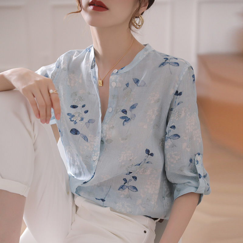 麻料女装夏季春夏七分袖时尚