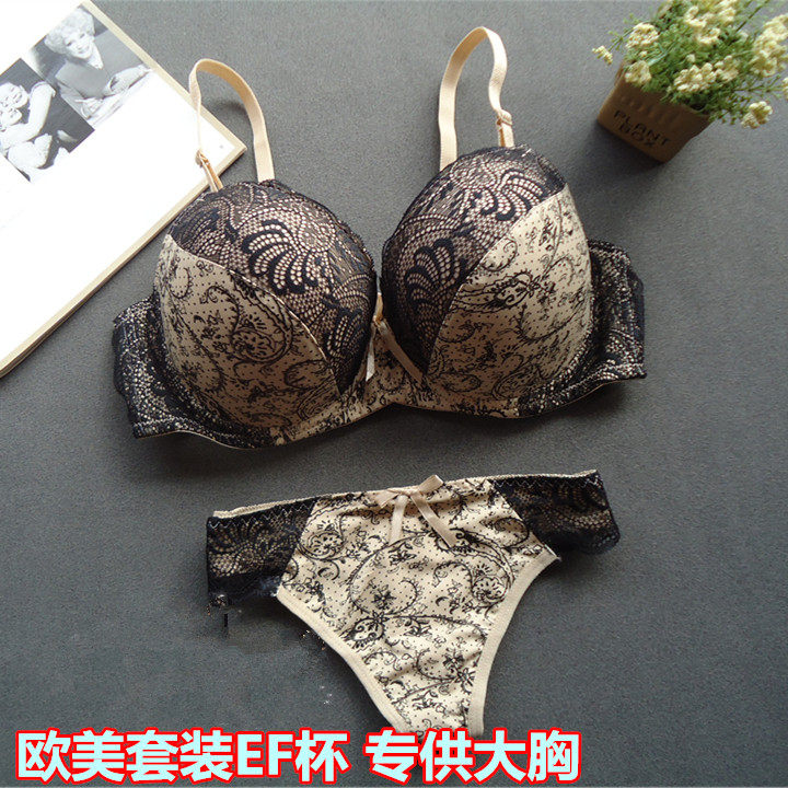 特大码欧美风蕾丝调整文胸套装