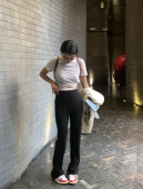 女 高腰百搭拖地弹力西裤 LILUSHOP 简约气质黑色垂感显瘦直筒裤