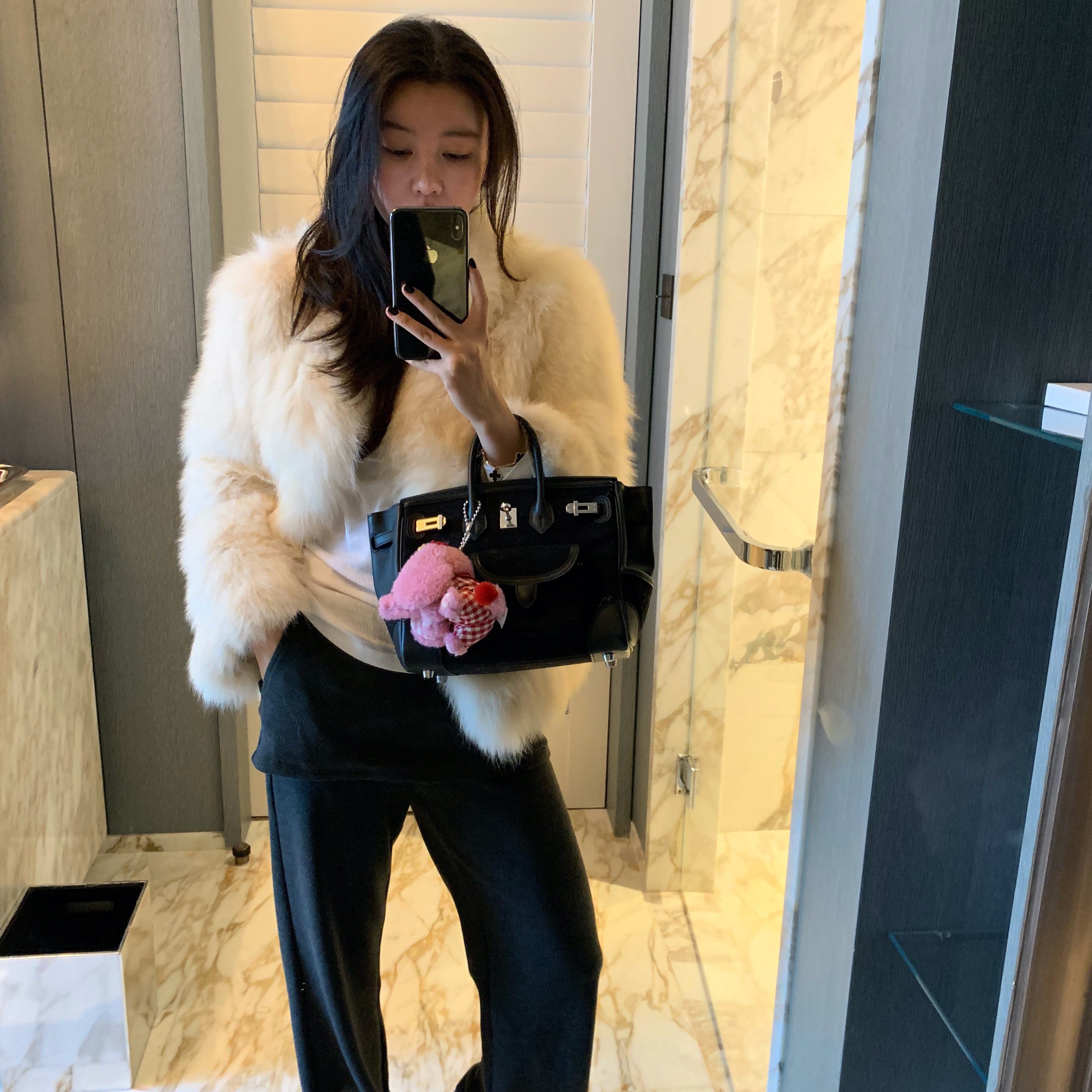 LILUSHOP 高级气质时髦加厚狐狸毛V领皮草女冬季保暖毛毛外套上衣