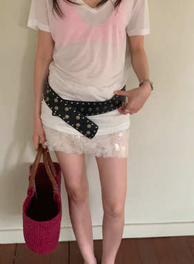 LILUSHOP 气质韵味轻熟风亮片蕾丝半身裙女2025夏季新款时尚短裙