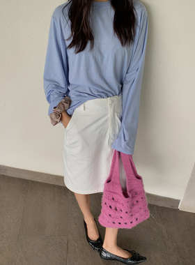 LILUSHOP 进口面料宽松大版软糯随性百搭防晒T恤夏季纯色薄款罩衫