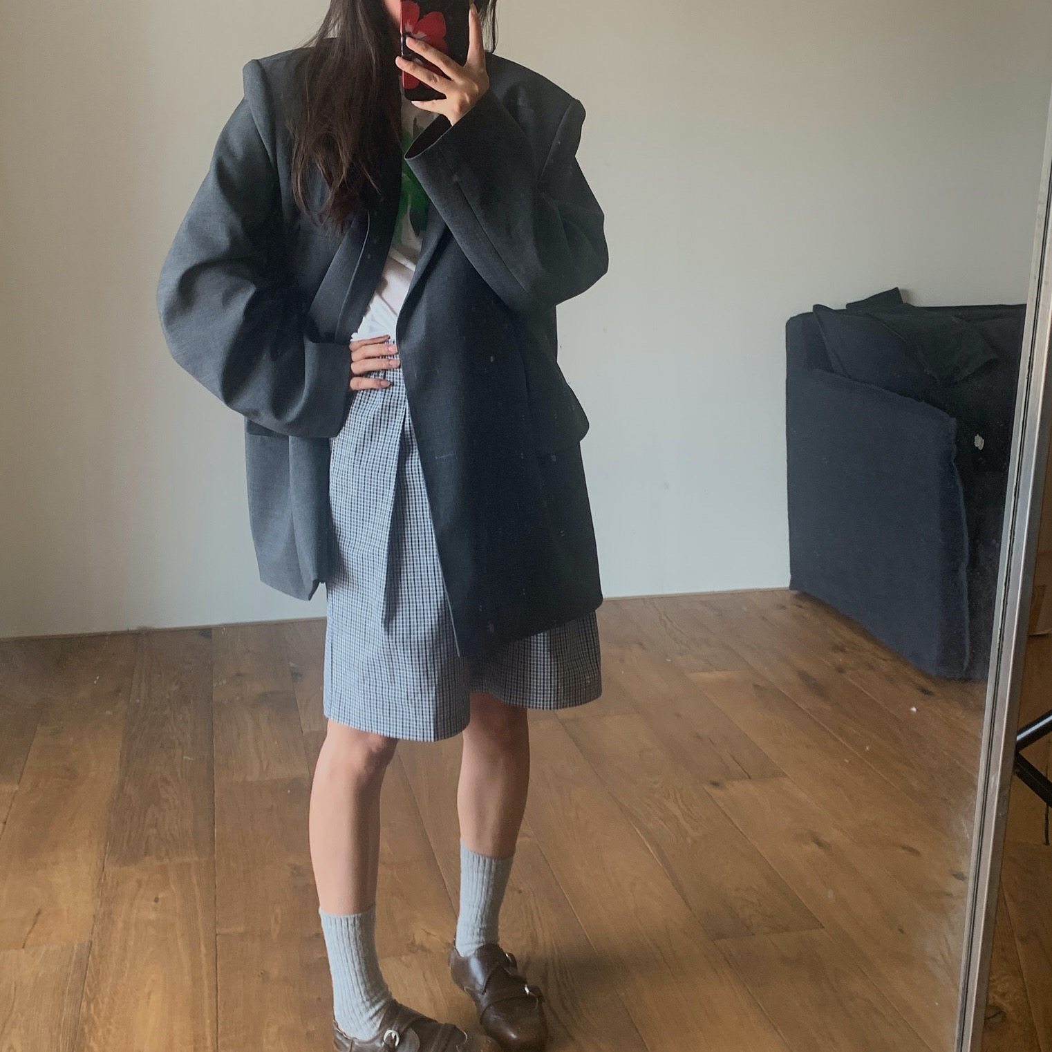 全棉立挺质感五分格子休闲裤