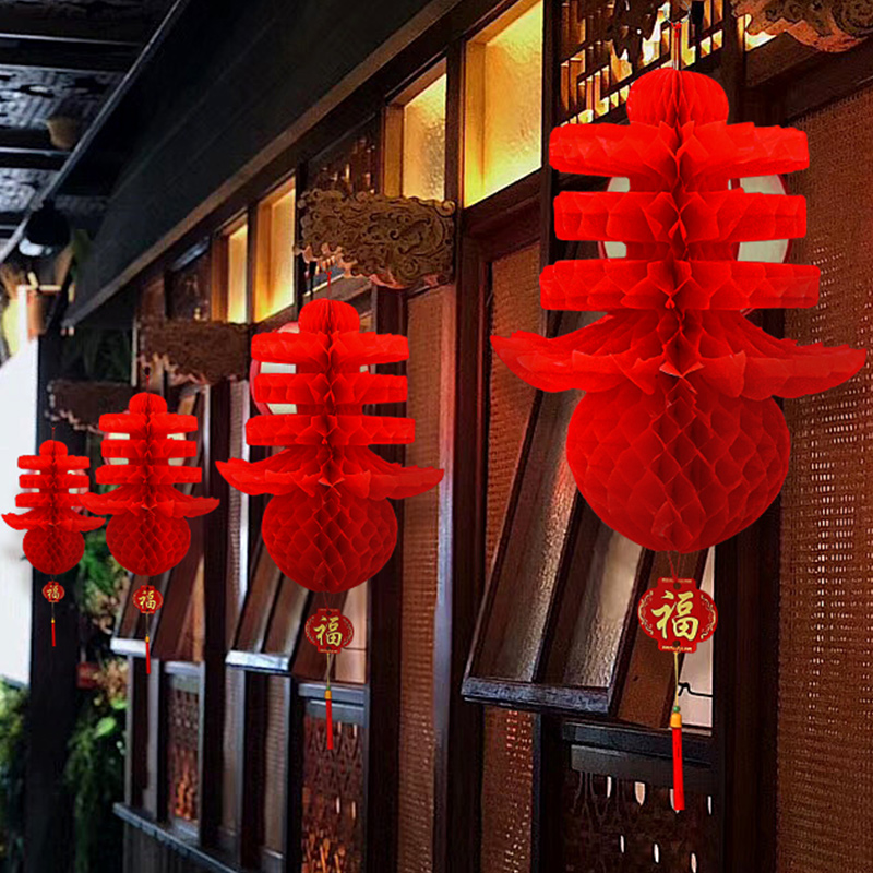 红灯笼挂饰2024新款过年春节新年装饰春字灯笼户外树上布置小灯笼