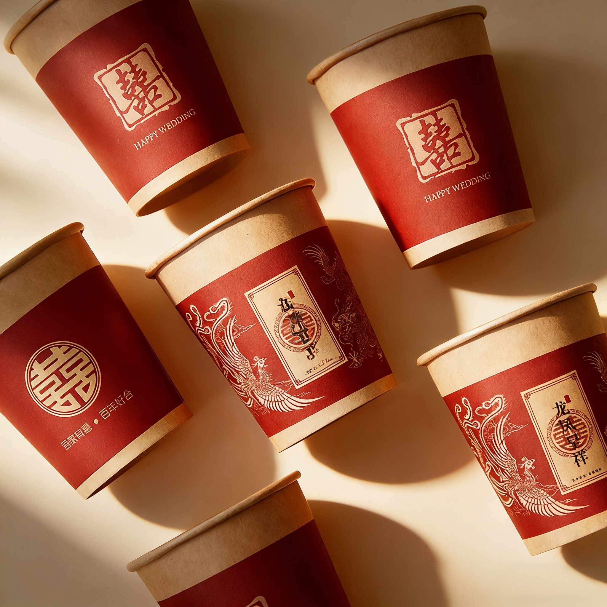 结婚一次性纸杯加厚牛皮纸杯子订婚家用婚宴专用喜字高级敬茶水杯