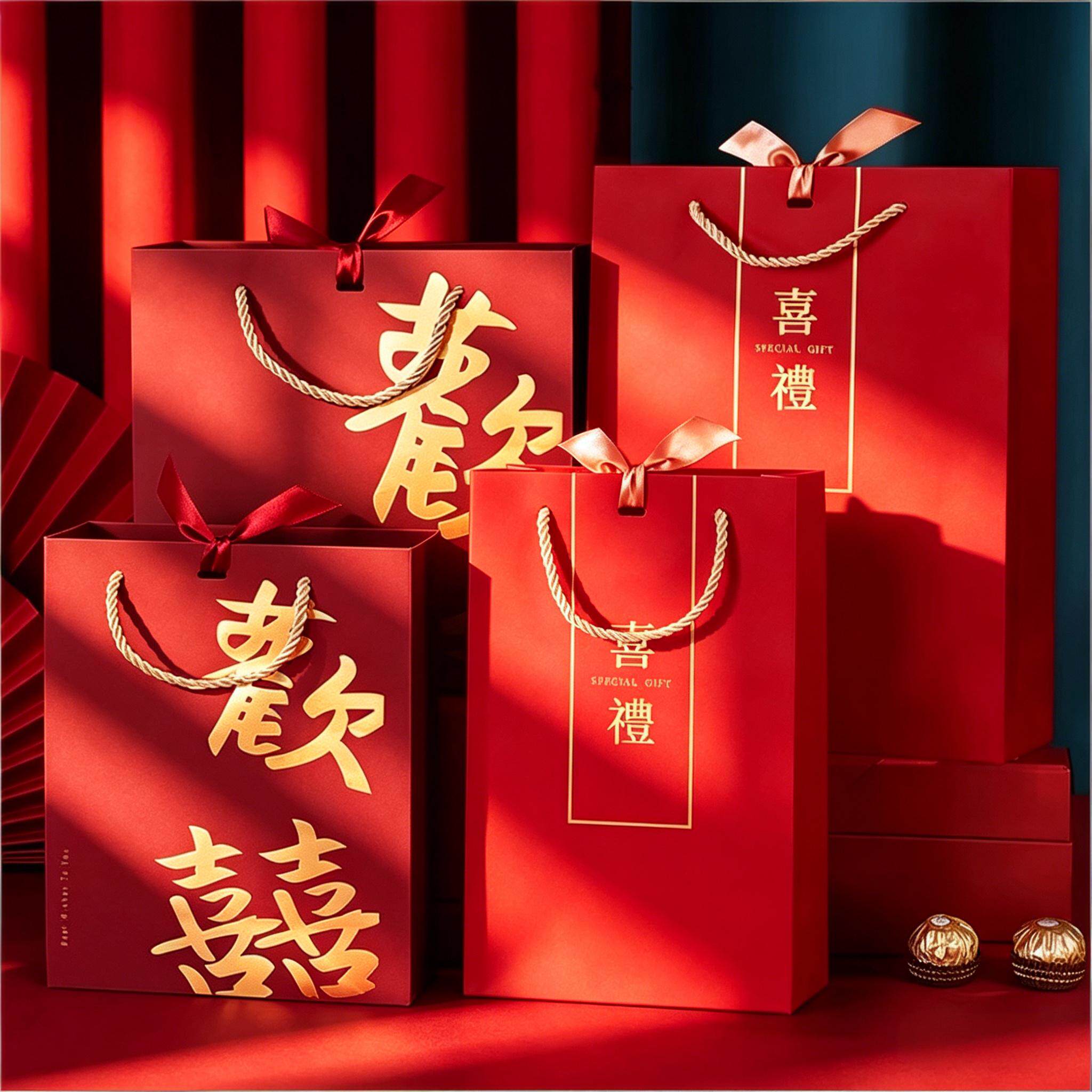 礼品袋结婚专用手提袋红色喜糖袋伴手礼袋子婚礼喜袋喜糖礼袋礼盒