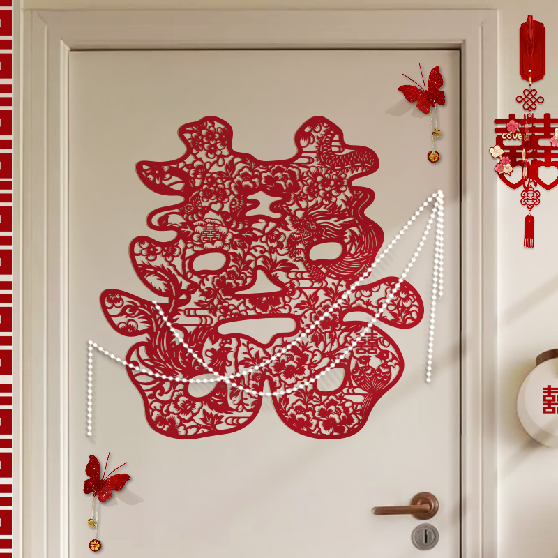 结婚专用房门喜字贴2025新款婚房背景墙拍照装饰囍字墙贴婚礼布置