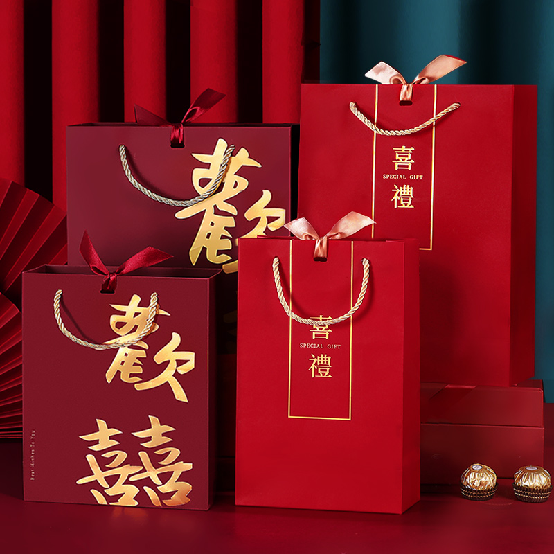 手提式禮品袋婚慶紅色喜糖盒子