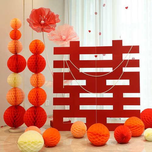 大号喜字背景墙浪漫纱花路引