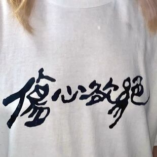 夏季潮流短袖恶搞伤心欲绝文字宽松重磅纯棉圆领t恤男女复古上衣T