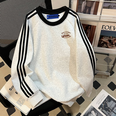 纯棉圆领卫衣男秋冬加绒港风印花