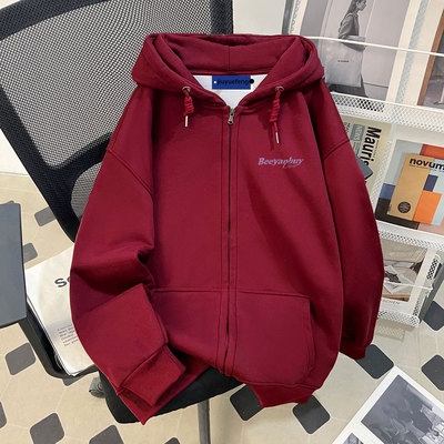 美式复古潮牌重磅连帽拉链卫衣男