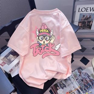 t恤女夏季 100%纯棉卡通可爱印花奶系清新短袖 ins甜美宽松上衣服女