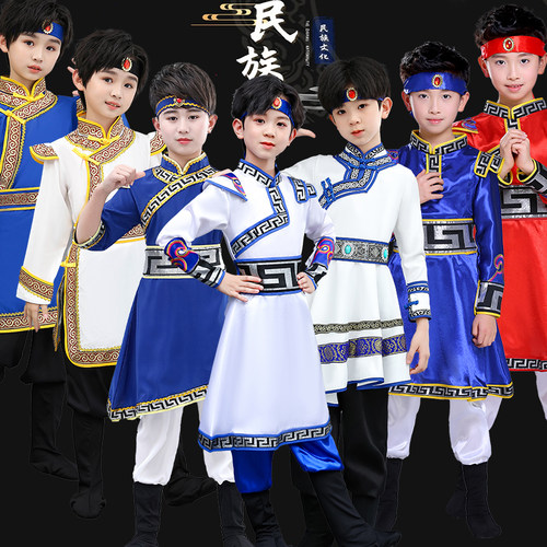 新款儿童蒙古族舞蹈服装男女