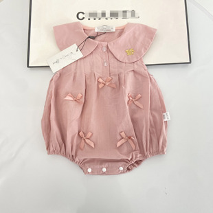 女宝宝满月白天爬爬服夏季新款无袖包屁衣哈衣婴儿可爱薄棉连体服