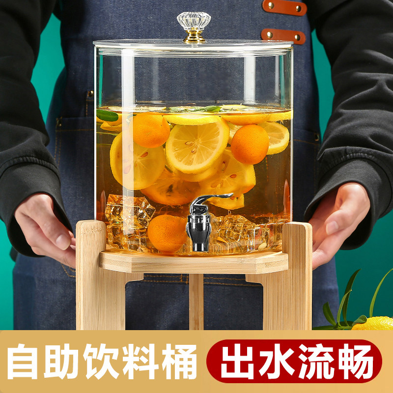 自助饮料桶耐高温玻璃带龙头冷水壶柠檬水果汁鼎可乐啤酒桶凉水壶