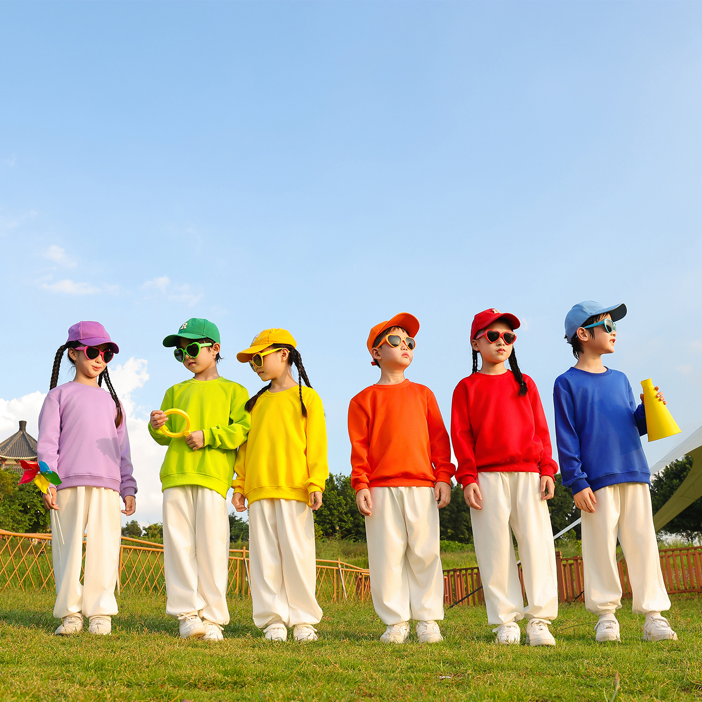 儿童啦啦队演出服糖果色卫衣