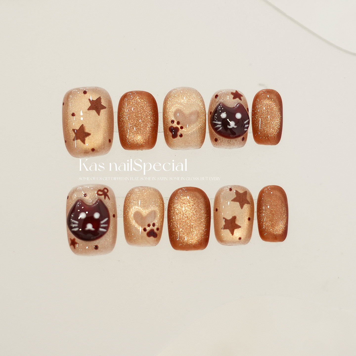 「Kiki软萌」纯手工日式猫咪星星短甲猫眼显白美拉德美甲穿戴甲