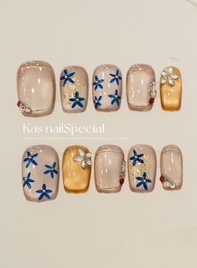 「卢浮花影」纯手工手绘新年2025年新款过年短甲美甲温柔穿戴甲