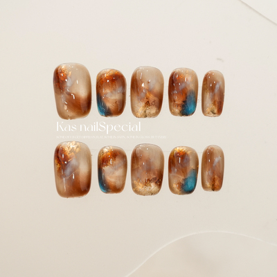 「雾染深谷」纯手工手绘晕染高级感2025年新款秋冬美拉德穿戴甲