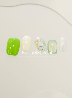 kas美甲纯手工冰透显白绿色2025年新款高级感闪亮夏日穿戴甲贴片