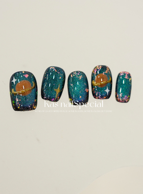 kas纯手工手绘晕染短甲2025年新款高级感百搭显白绿色穿戴甲贴片