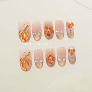 「锦上添花」新中式温柔手绘锦鲤穿戴甲花朵新年战甲好运纯手工