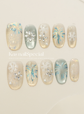 「冰雪星语」纯手工烟花手绘秋冬风格过年甲2025年高级感穿戴甲