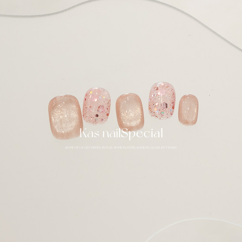 kas纯手工2025年新款高级感猫眼裸粉亮片显白高端短款穿戴甲美甲,彩妆/香水/美妆工具,穿戴甲/甲片,淘宝优惠券,粉丝福利购,淘宝优惠卷