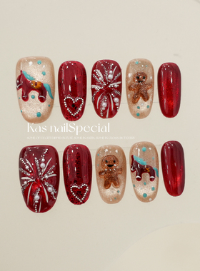 「烟火童话」小马过年彩绘猫眼穿戴甲短款百搭纯手工美甲贴战甲