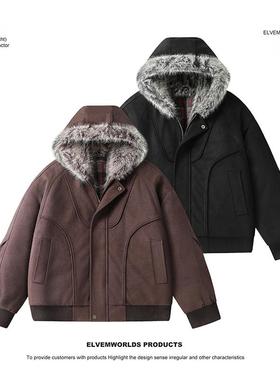 2026冬季新款毛领连帽设计保暖加厚百搭宽松男士棉衣外套25166