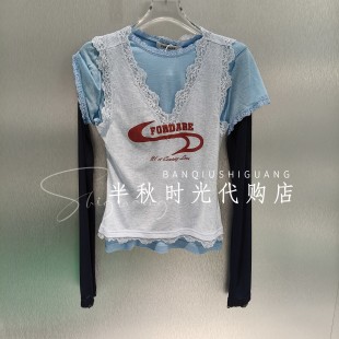 福蝶2026春夏款 FORDARE 蓝色假三件薄透针织上衣 1099 2610T11127