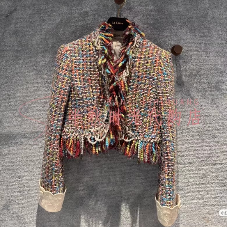 （小魔女）LF25D11SC183原3295Lfam拉飞姆25冬流苏粗花呢外套