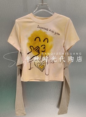 2610T18323-799 FORDARE/福蝶2026春夏款涂鸦感KISS笑脸短袖T恤