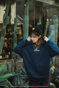 DARKNESSINTIMIDTION(DAMN) 宝蓝色发泡裂纹印花连帽宽松卫衣