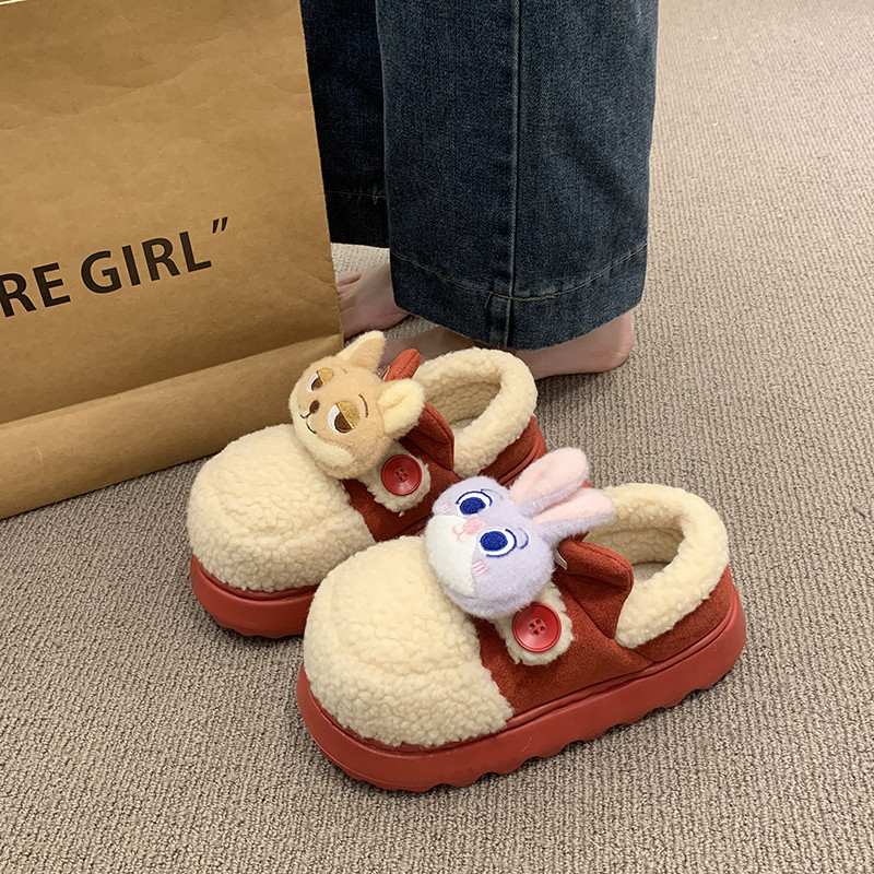 卡通可爱小兔加绒棉鞋女款秋冬外穿软底防滑舒适轻便毛绒绒包跟鞋,女鞋,棉鞋,淘宝优惠券,粉丝福利购,淘宝优惠卷