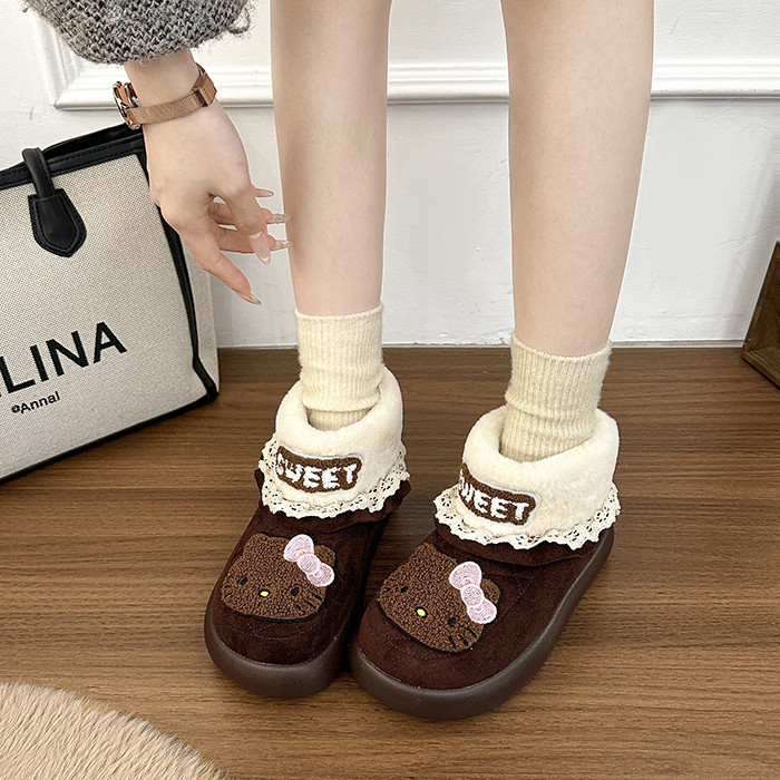 圆头花边勃肯短靴女2025新款冬季卡通可爱雪地靴厚底加绒毛毛棉鞋,女鞋,时尚雪地靴,淘宝优惠券,粉丝福利购,淘宝优惠卷