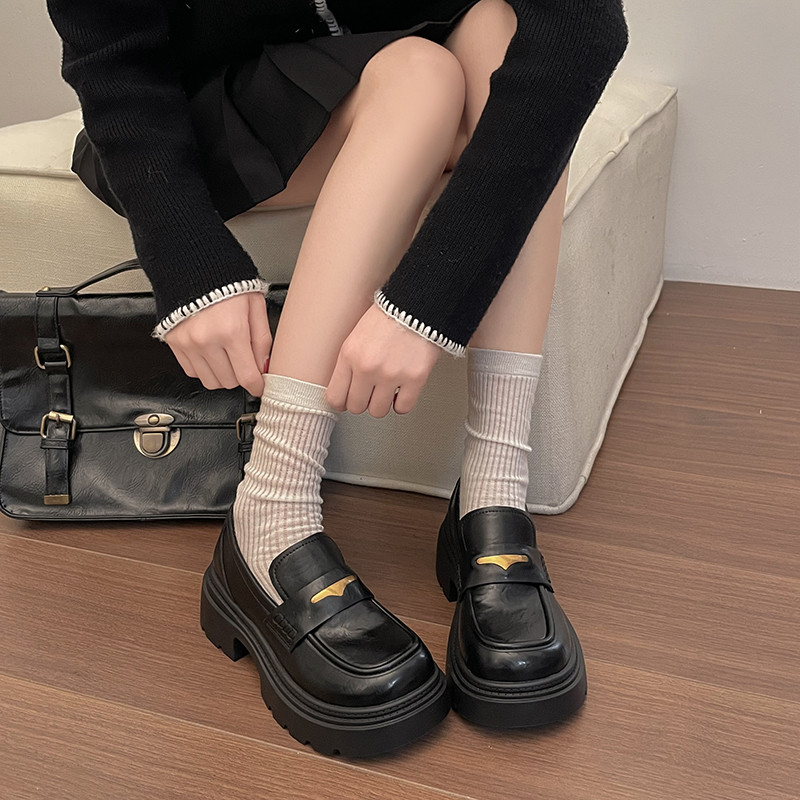 英伦风厚底乐福鞋女一脚蹬懒人小皮鞋配裙子通勤圆头单鞋时尚百搭,女鞋,深口单鞋,淘宝优惠券,粉丝福利购,淘宝优惠卷