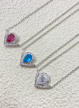 V金约瑟芬水滴海蓝宝项链女鹭羽白鹭皇冠V字形钻石个性锁骨链批发