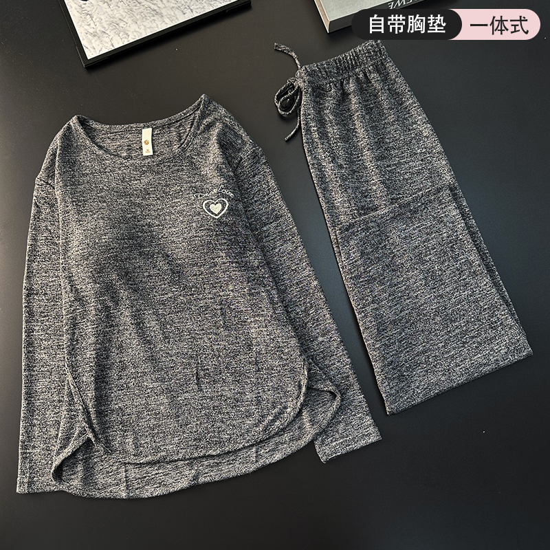 新款纯棉睡衣女春秋款带胸垫