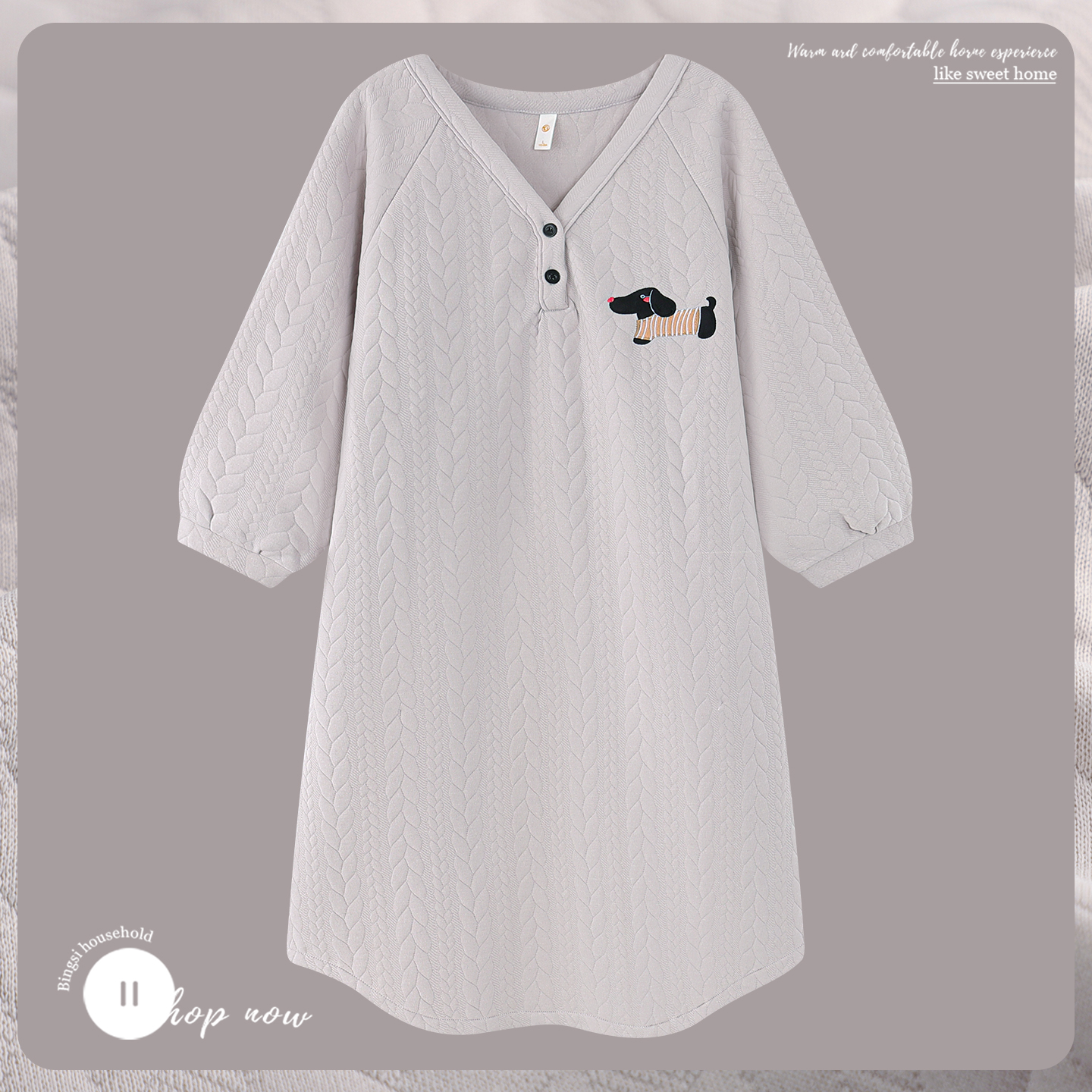 空气棉睡裙女秋冬款长袖保暖睡衣