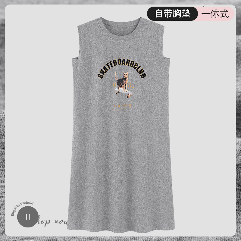 带胸垫纯棉无袖睡裙女夏季